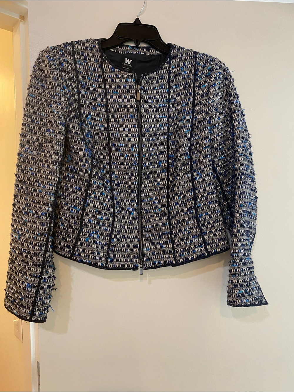 W by Worth Navy & Gray Textured Tweed Zip Jacket